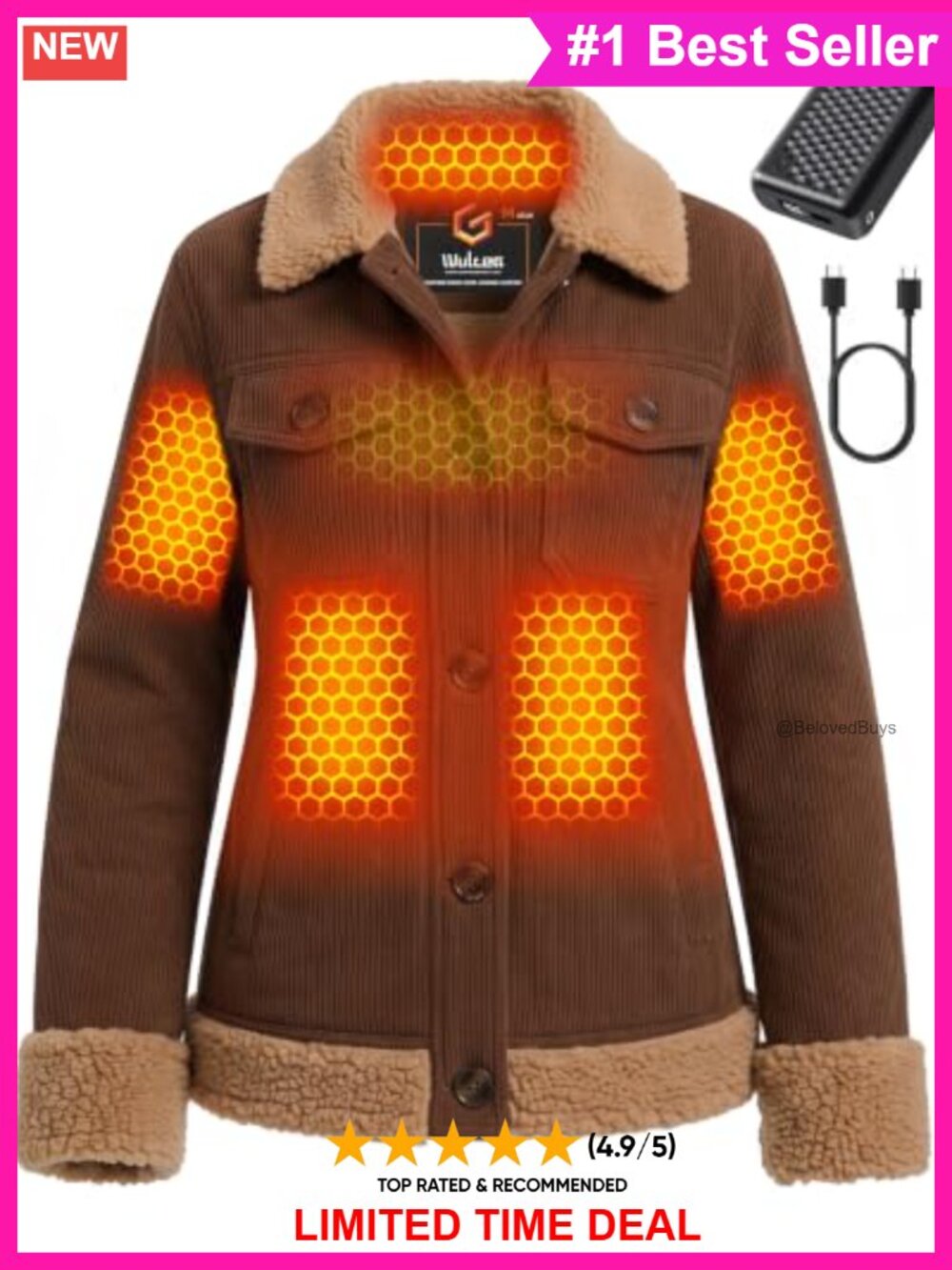 Graphene Heated Corduroy Sherpa Fleece Lined Jacket 18400mAh 3 Heat Levels